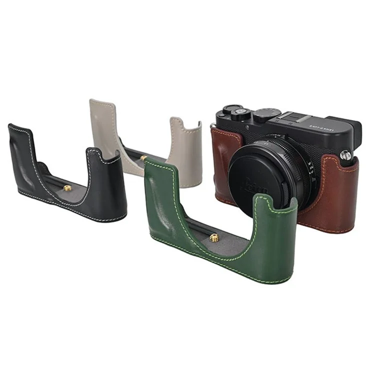 Funda de cuero auténtico para Leica D-Lux 8 con correa para el hombro y tapa de objetivo - Verde