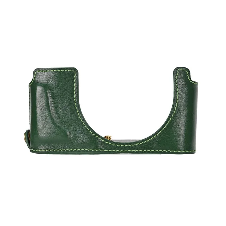 Funda de cuero auténtico para Leica D-Lux 8 con correa para el hombro y tapa de objetivo - Verde