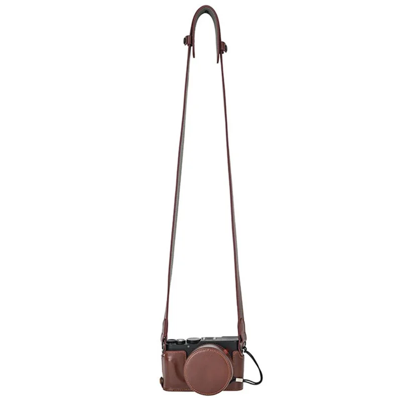 Für Leica D-Lux 8 Tasche mit Schultergurt, Objektivdeckel Echtes Leder Kamera Schutzhülle - Kaffeebraun