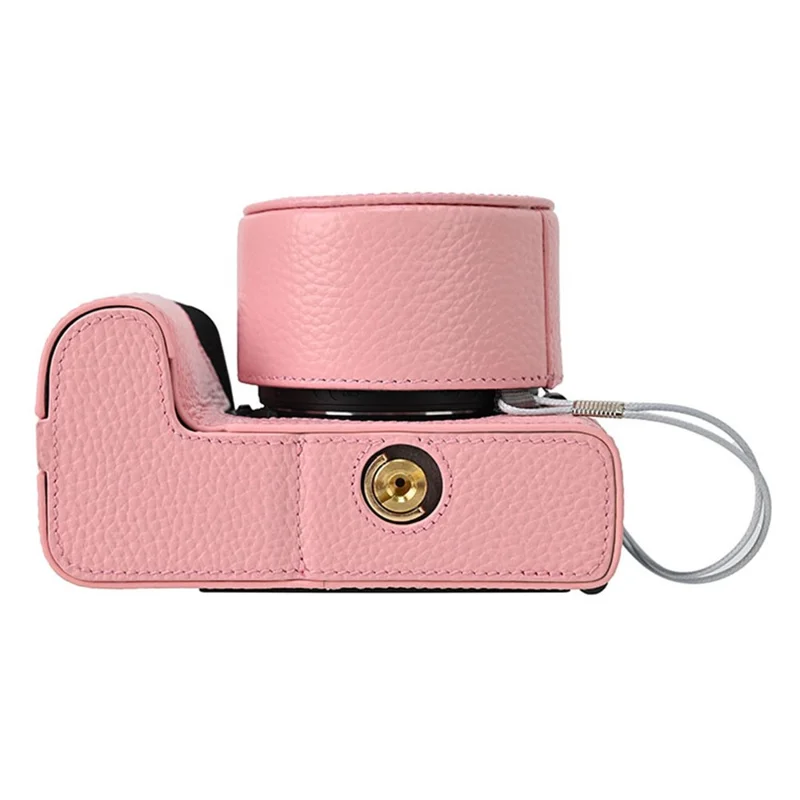 For Nikon Z 50 II Camera Half Protection Case Genuine Cow Leather with Shoulder Strap Lens Cover - Pink