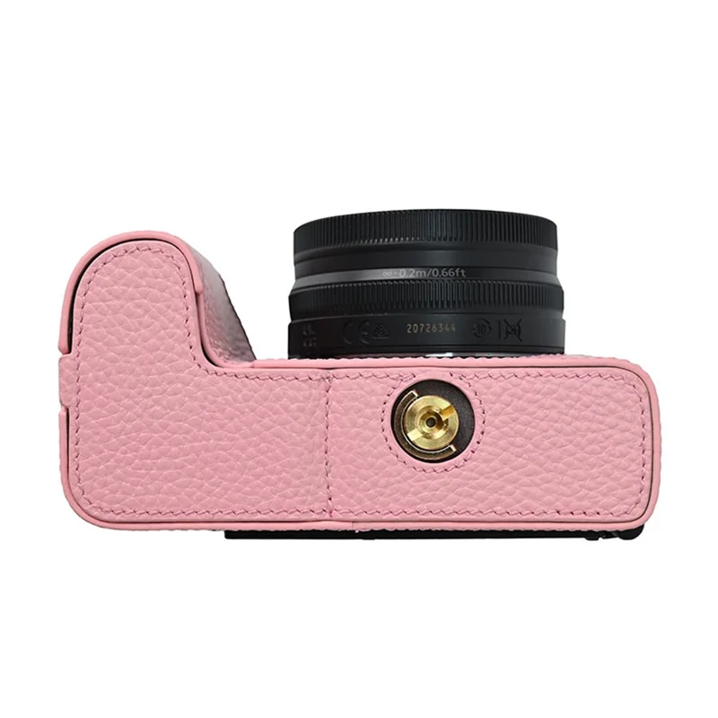 For Nikon Z 50 II Camera Half Protection Case Genuine Cow Leather with Shoulder Strap Lens Cover - Pink