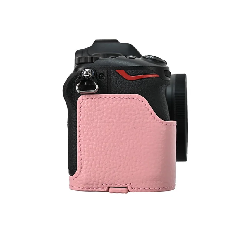 For Nikon Z 50 II Camera Half Protection Case Genuine Cow Leather with Shoulder Strap Lens Cover - Pink