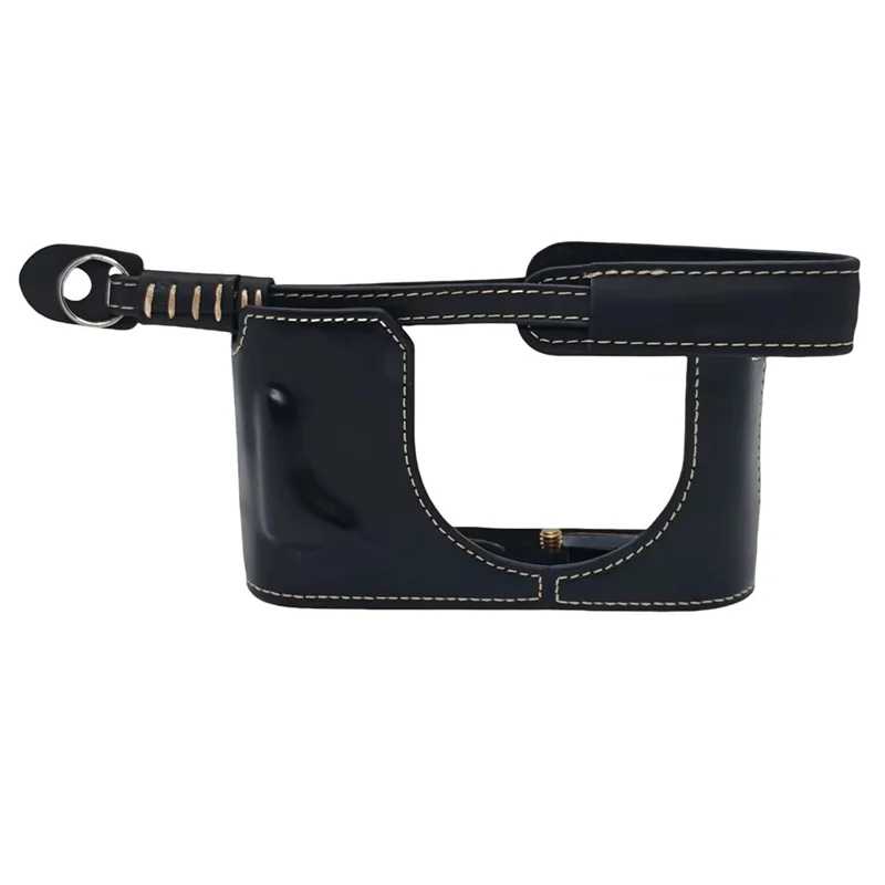 For Leica Q3 Camera Case with Strap Leather Bottom Case Easy to Replace Battery - Black