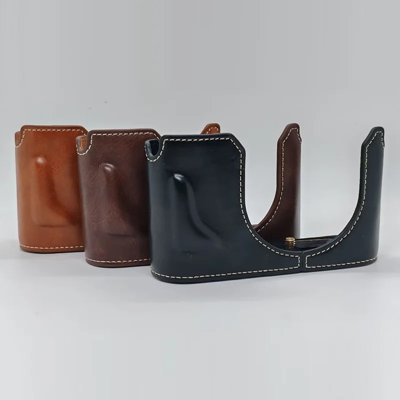 For Leica Q3 Camera Case with Strap Leather Bottom Case Easy to Replace Battery - Black