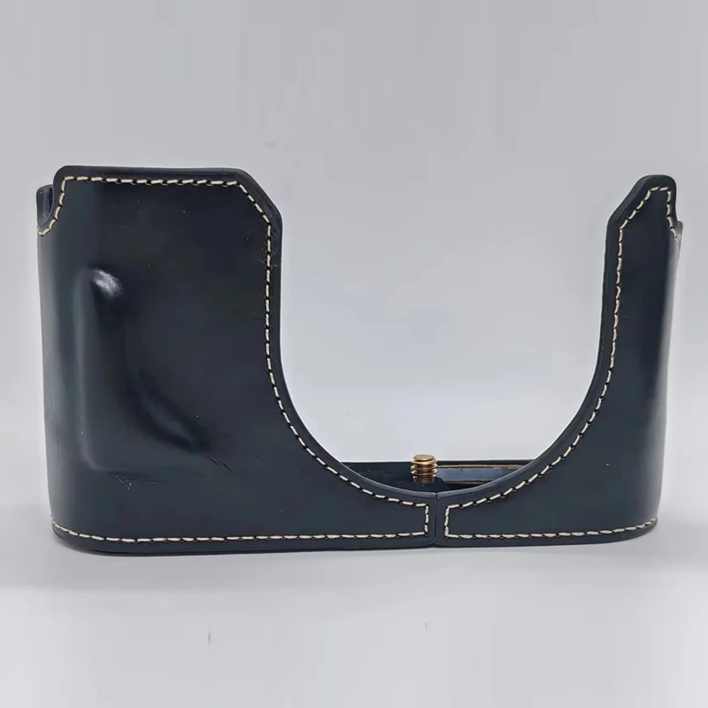 For Leica Q3 Camera Case with Strap Leather Bottom Case Easy to Replace Battery - Black