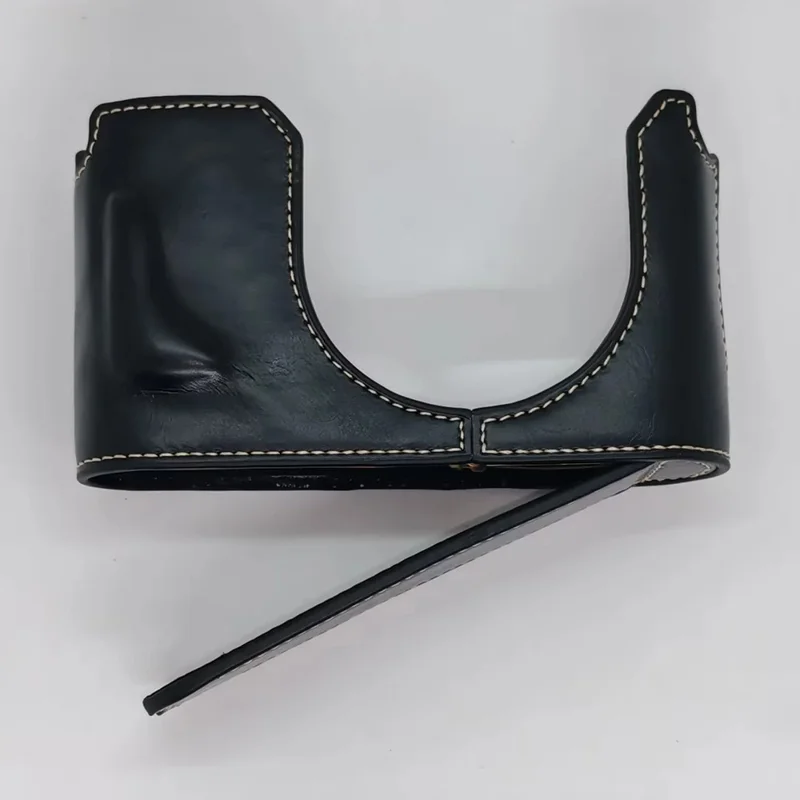 For Leica Q3 Camera Case with Strap Leather Bottom Case Easy to Replace Battery - Black