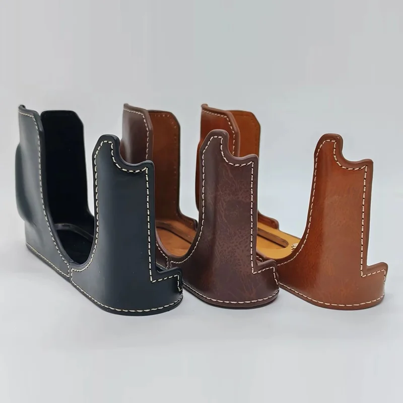 For Leica Q3 Camera Case with Strap Leather Bottom Case Easy to Replace Battery - Black