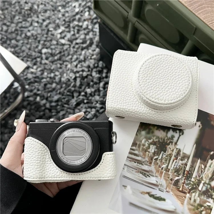 Per Canon G7 X Mark II / III Custodia in pelle con accesso alla batteria Custodia protettiva per fotocamera - Bianco