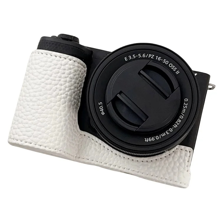 For Sony Alpha ZV-E10 II Camera Case PU Leather Protective Cover with Screw Hole - White