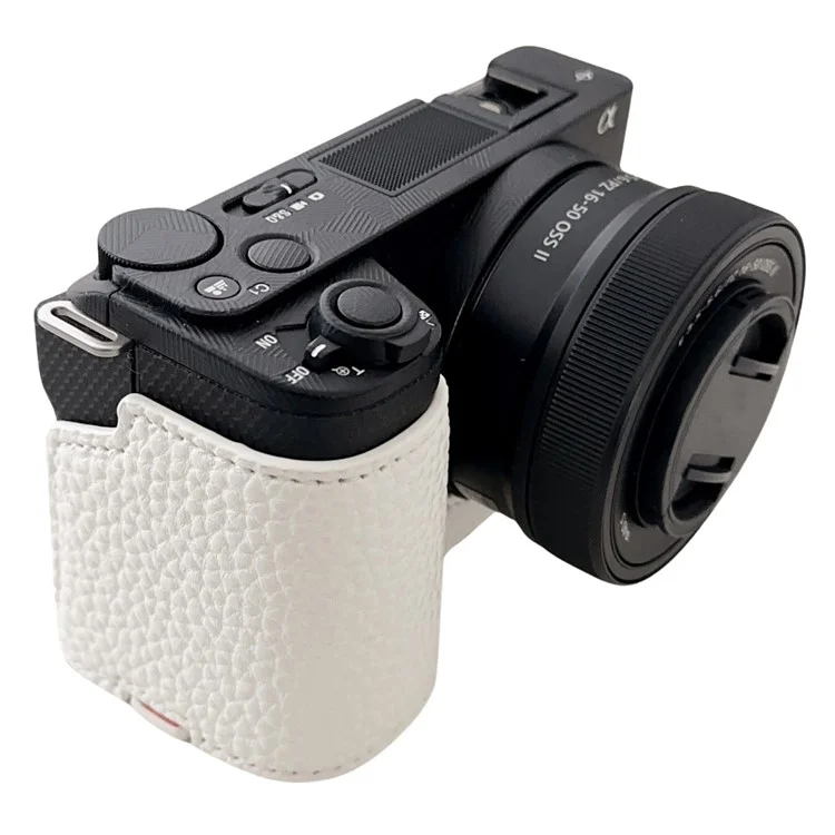 For Sony Alpha ZV-E10 II Camera Case PU Leather Protective Cover with Screw Hole - White