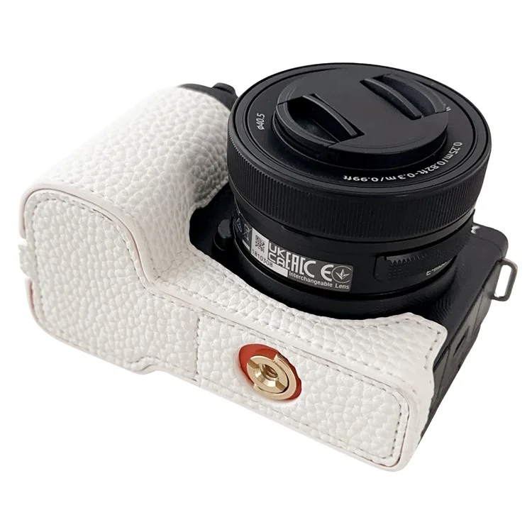 For Sony Alpha ZV-E10 II Camera Case PU Leather Protective Cover with Screw Hole - White