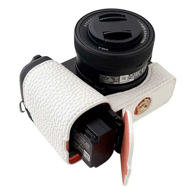 For Sony Alpha ZV-E10 II Camera Case PU Leather Protective Cover with Screw Hole - White