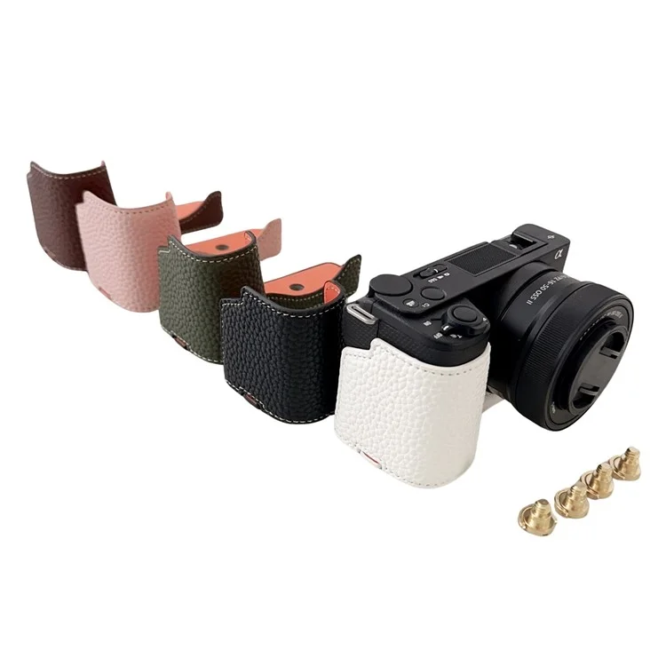 For Sony Alpha ZV-E10 II Camera Case PU Leather Protective Cover with Screw Hole - White