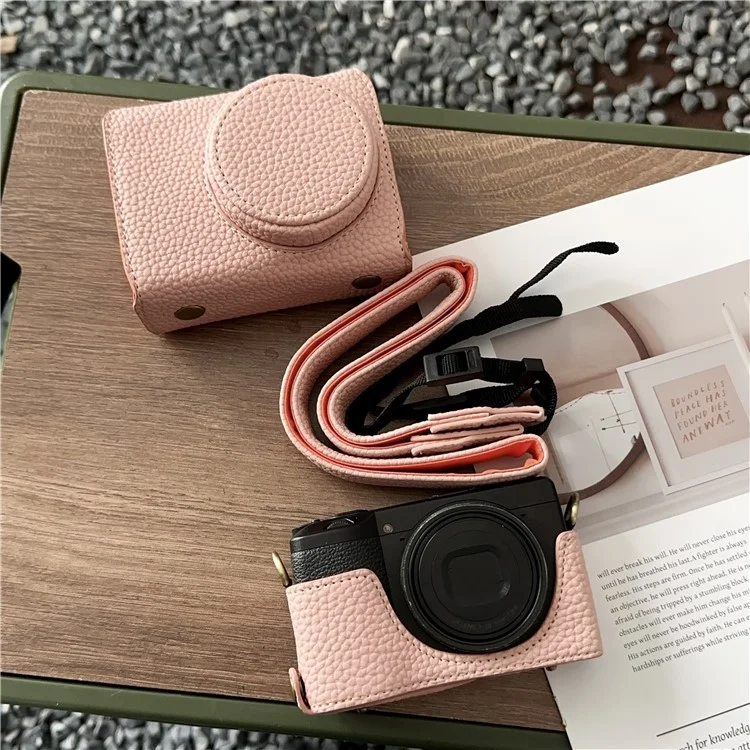 Pour Ricoh GR III / Iiix Étui en cuir avec accès à la batterie Housse de protection pour appareil photo - Rose