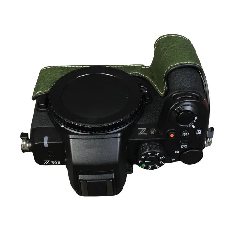 For Nikon Z 50 II Buffalo Texture PU Leather Bottom Case Half Body Camera Cover with Battery Opening - Green