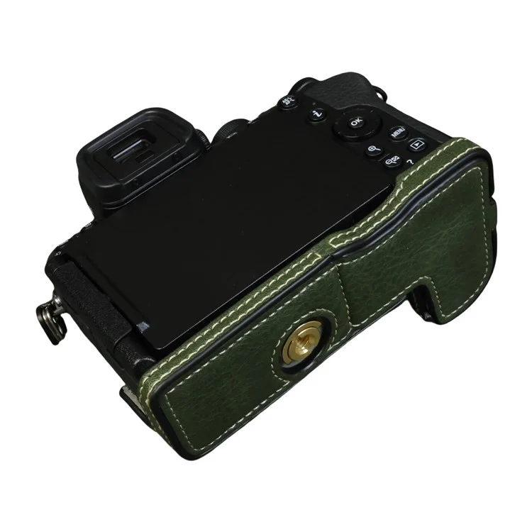 For Nikon Z 50 II Buffalo Texture PU Leather Bottom Case Half Body Camera Cover with Battery Opening - Green