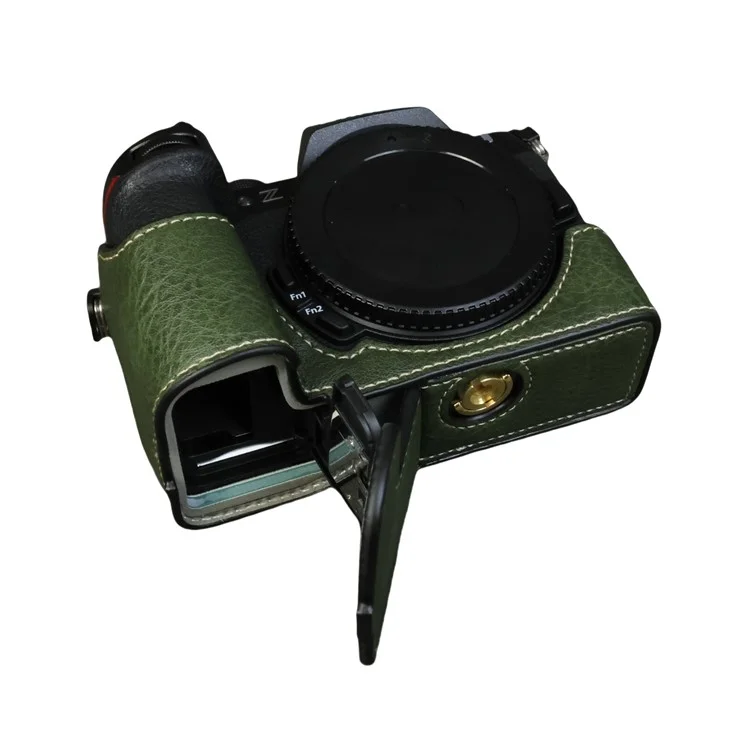 For Nikon Z 50 II Buffalo Texture PU Leather Bottom Case Half Body Camera Cover with Battery Opening - Green