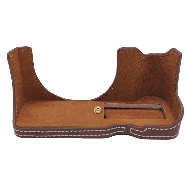 For Canon PowerShot V1 Camera Protection Bottom Case PU Leather Cover with Battery Opening - Coffee