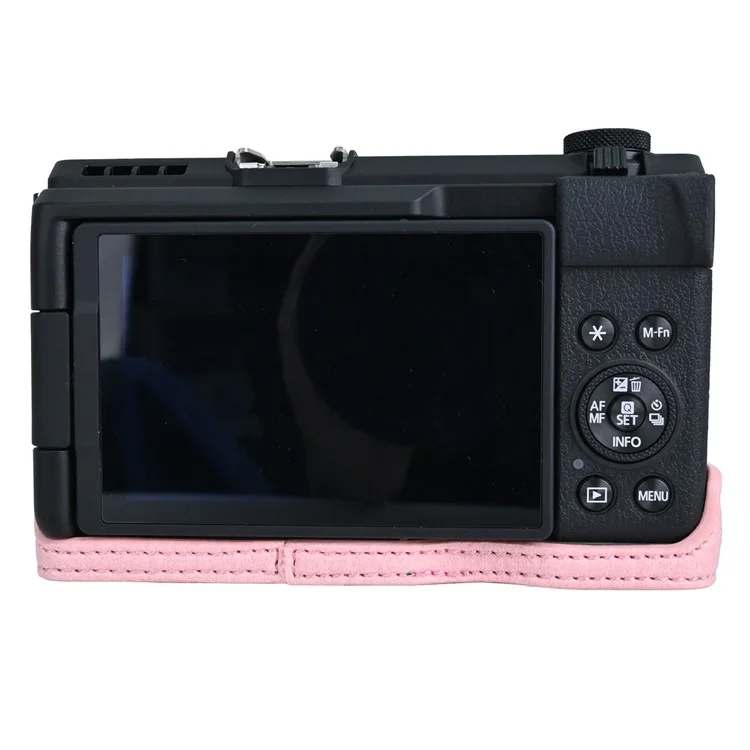 Étui en cuir PU texturé façon cuir de litchi pour appareil photo Canon PowerShot V1 avec ouverture pour batterie - Rose