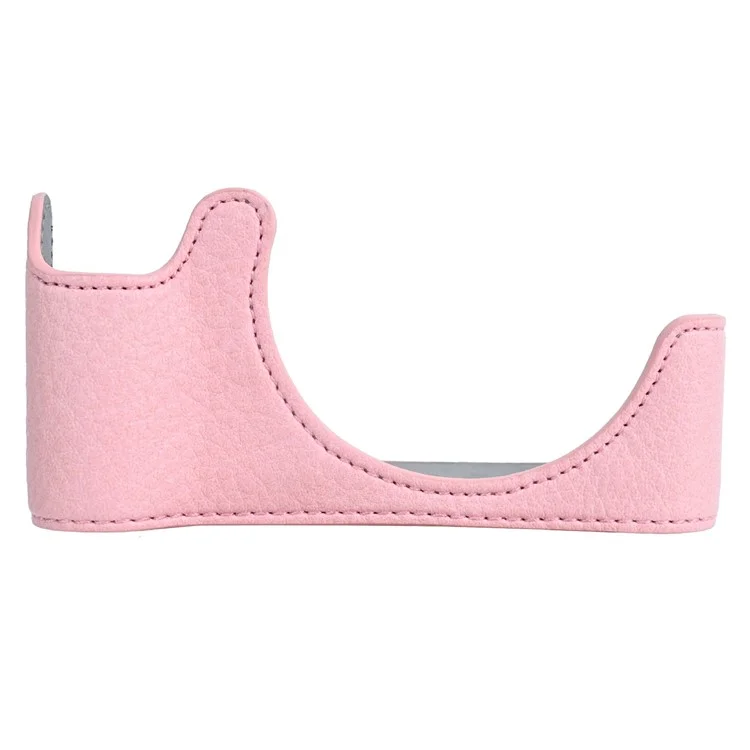 Étui en cuir PU texturé façon cuir de litchi pour appareil photo Canon PowerShot V1 avec ouverture pour batterie - Rose