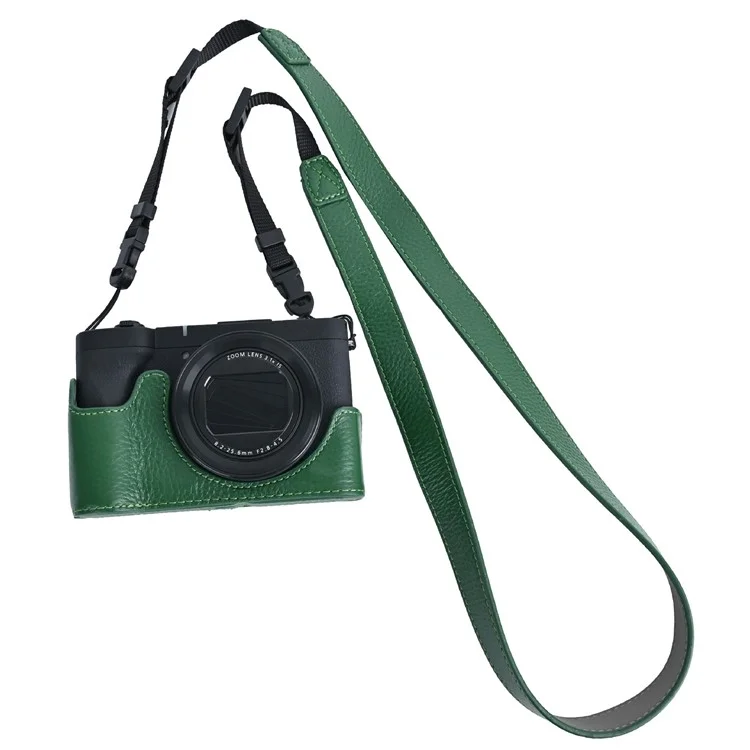 Custodia per fotocamera Canon PowerShot V1 in vera pelle di mucca con cinghia a tracolla - Verde
