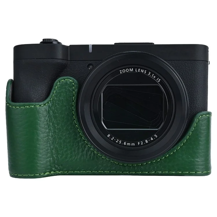 Custodia per fotocamera Canon PowerShot V1 in vera pelle di mucca con cinghia a tracolla - Verde