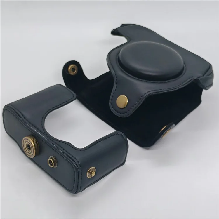 Bolsa Portátil de Couro PU Anti-Risco para Canon PowerShot G16 / G15 com Alça de Ombro - Preta