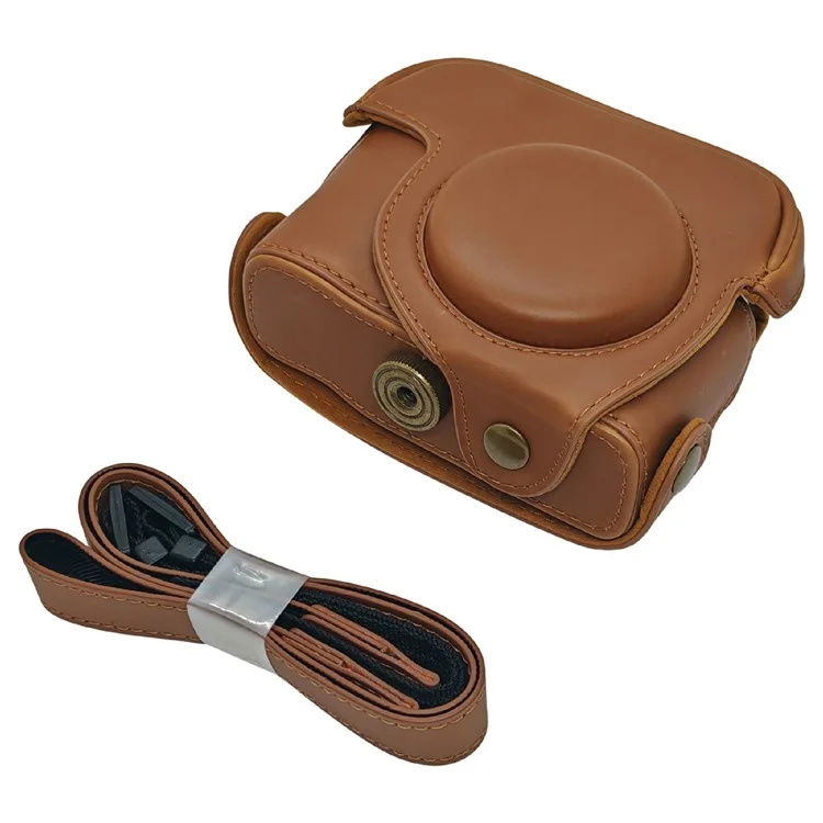 For Canon PowerShot G16 / G15 Anti Scratch PU Leather Portable Camera Bag with Shoulder Strap - Brown
