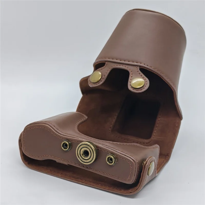 Camera Bag for Olympus PEN E-PL9 / E-PL8 / E-PL7 Mirrorless Camera Portable PU Leather Protective Case with Shoulder Strap - Coffee