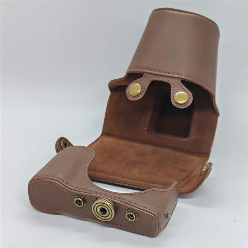 Camera Bag for Olympus PEN E-PL9 / E-PL8 / E-PL7 Mirrorless Camera Portable PU Leather Protective Case with Shoulder Strap - Coffee
