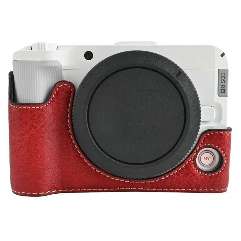For Canon EOS R50 V Camera Case with Battery Opening Litchi Texture PU Leather Protective Cover - Red