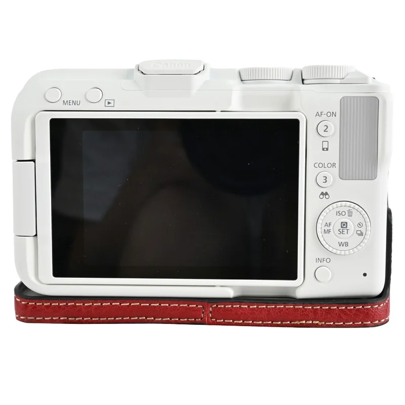 For Canon EOS R50 V Camera Case with Battery Opening Litchi Texture PU Leather Protective Cover - Red