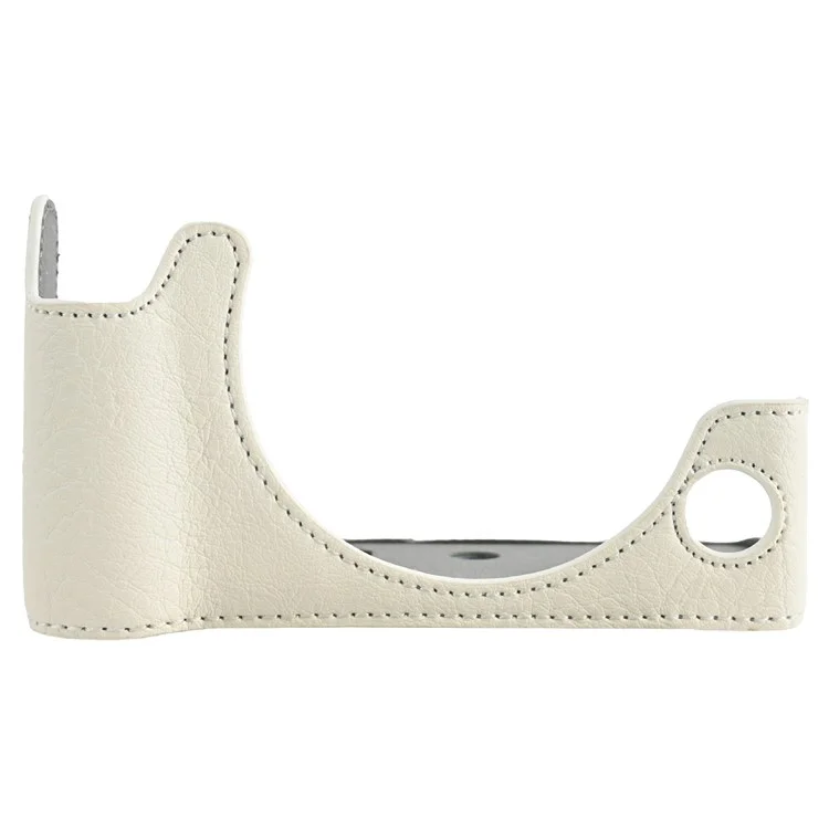 Funda de cuero sintético para cámara Canon EOS R50 V con textura de cuero, abertura para batería y correa - Blanco