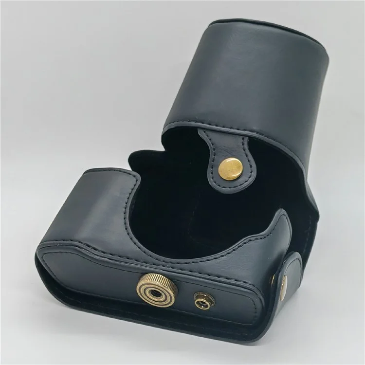 For Olympus PEN E-PL5 / E-PL6 / E-PM2 Camera Case Portable PU Leather Protective Cover with Shoulder Strap - Black