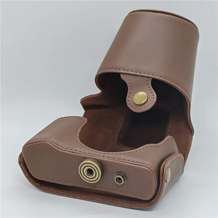 For Olympus PEN E-PL5 / E-PL6 / E-PM2 Camera Case Portable PU Leather Protective Cover with Shoulder Strap - Coffee