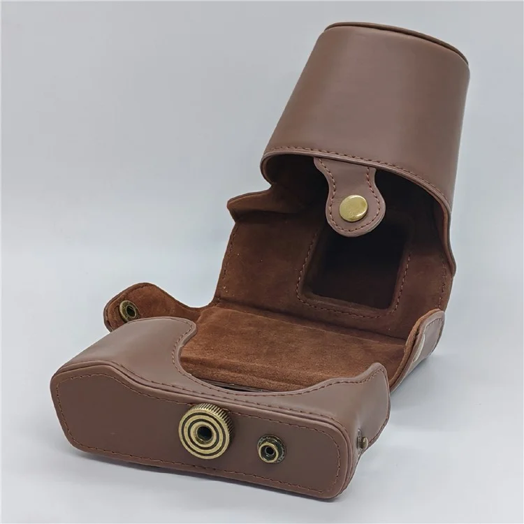 For Olympus PEN E-PL5 / E-PL6 / E-PM2 Camera Case Portable PU Leather Protective Cover with Shoulder Strap - Coffee