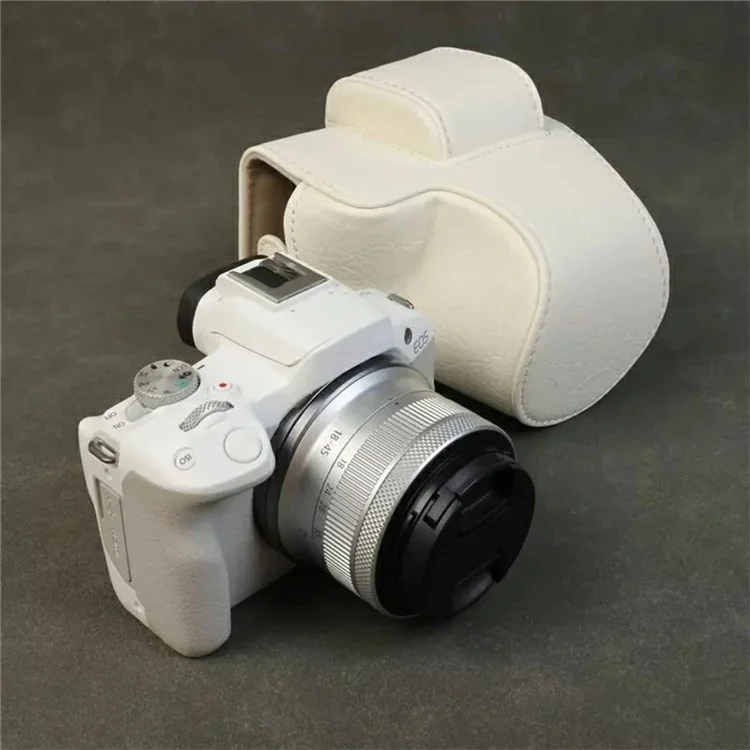 Чехол для камеры Canon EOS R100 / R50 из искусственной кожи с текстурой лichи, защитный чехол с ремешком через плечо - Белый