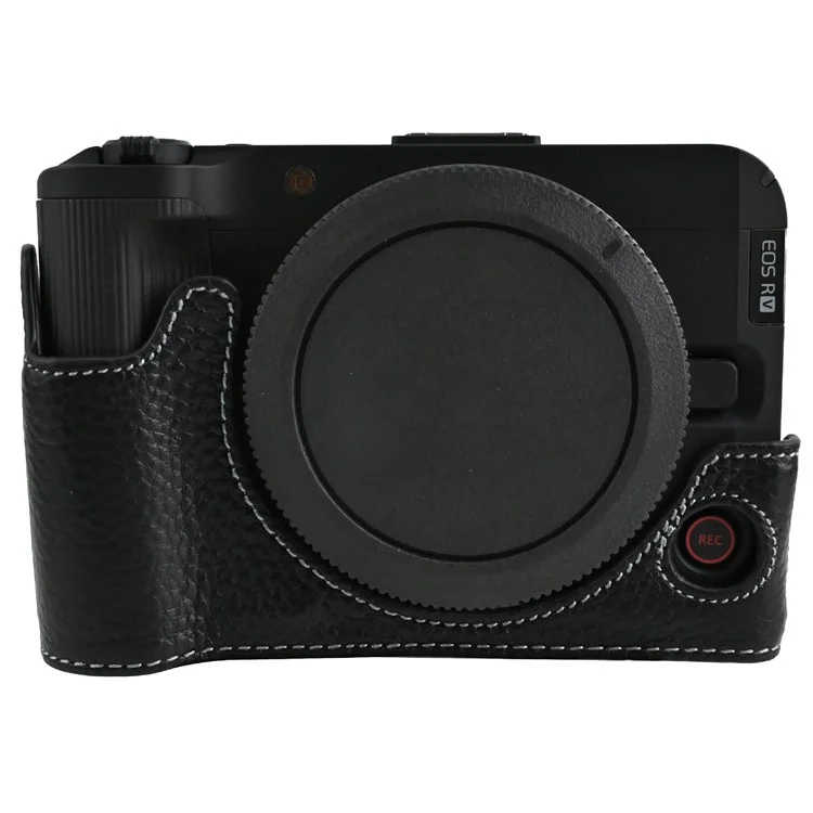 For Canon EOS R50 V Camera Base Genuine Cow Leather Protective Cover - Black