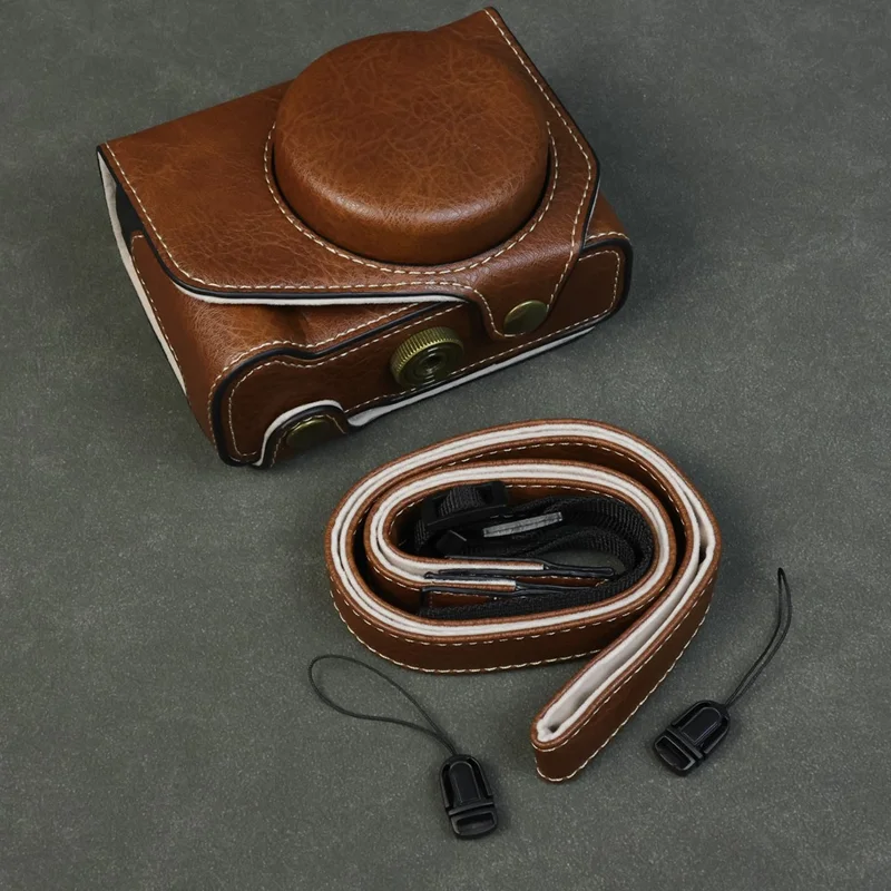For Canon PowerShot V1 Camera Case Portable Leather Camera Protective Cover Without Battery Opening - Coffee