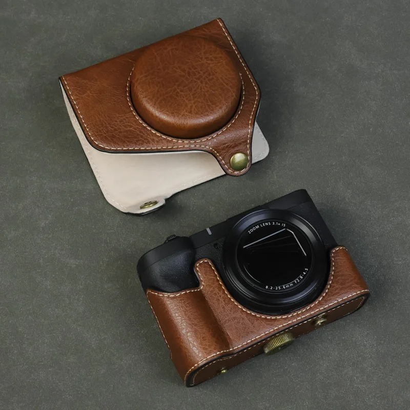 For Canon PowerShot V1 Camera Case Portable Leather Camera Protective Cover Without Battery Opening - Coffee