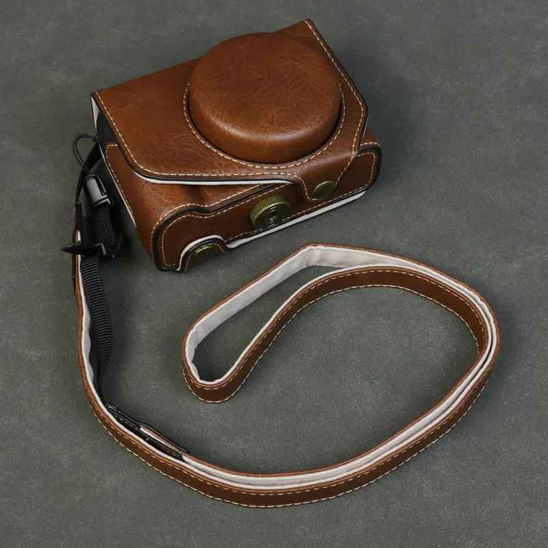 For Canon PowerShot V1 Camera Case Portable Leather Camera Protective Cover Without Battery Opening - Coffee