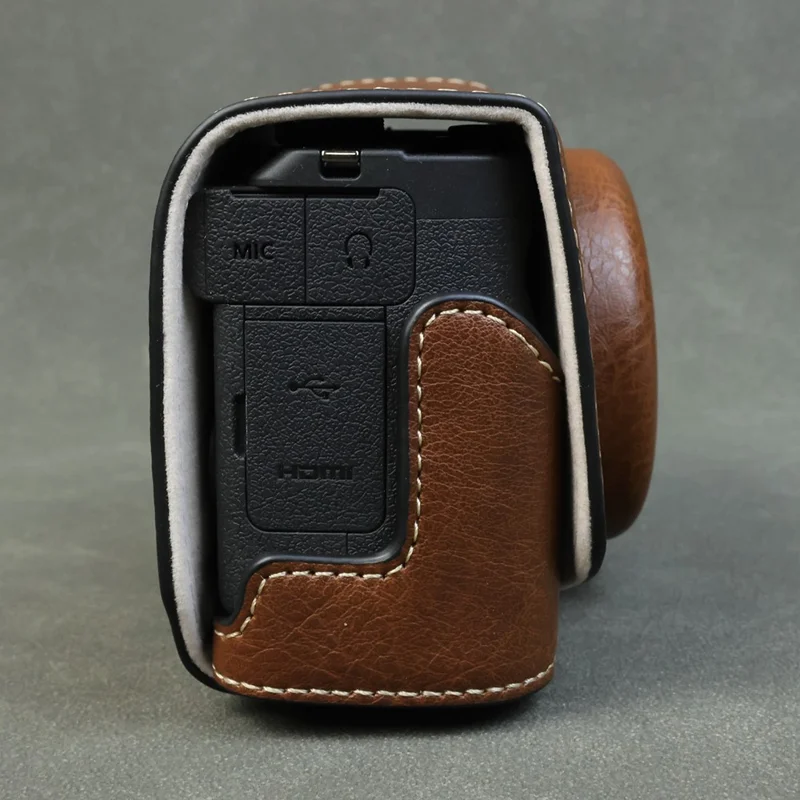 For Canon PowerShot V1 Camera Case Portable Leather Camera Protective Cover Without Battery Opening - Coffee