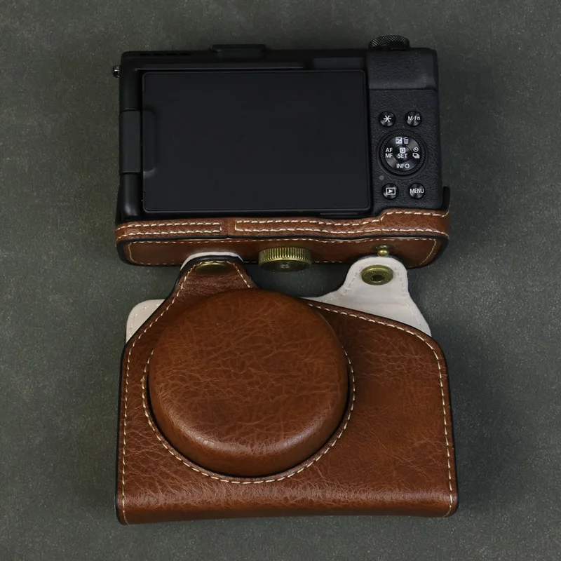 For Canon PowerShot V1 Camera Case Portable Leather Camera Protective Cover Without Battery Opening - Coffee