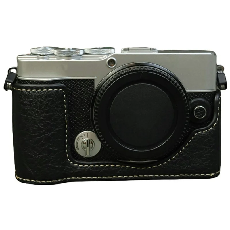 Für Olympus PEN E-P7 Kamera Bodenhülle Buffalo Textur Echtleder Schutzhülle mit Batteriezugang - Schwarz