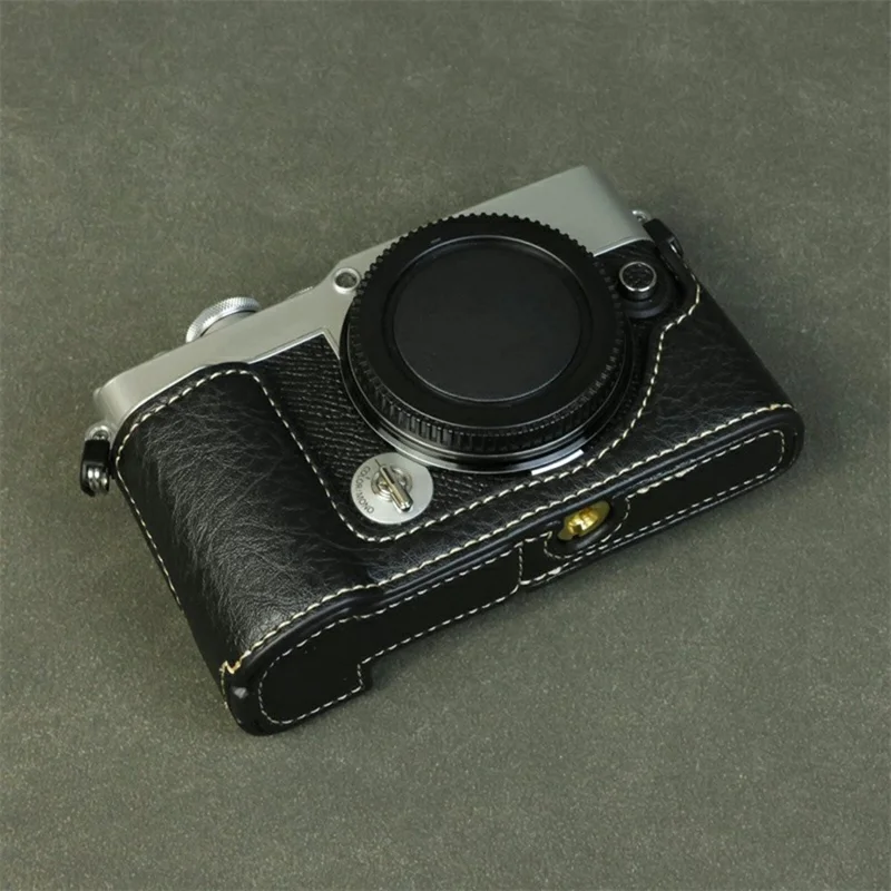 Für Olympus PEN E-P7 Kamera Bodenhülle Buffalo Textur Echtleder Schutzhülle mit Batteriezugang - Schwarz