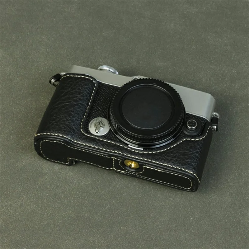 Für Olympus PEN E-P7 Kamera Bodenhülle Buffalo Textur Echtleder Schutzhülle mit Batteriezugang - Schwarz