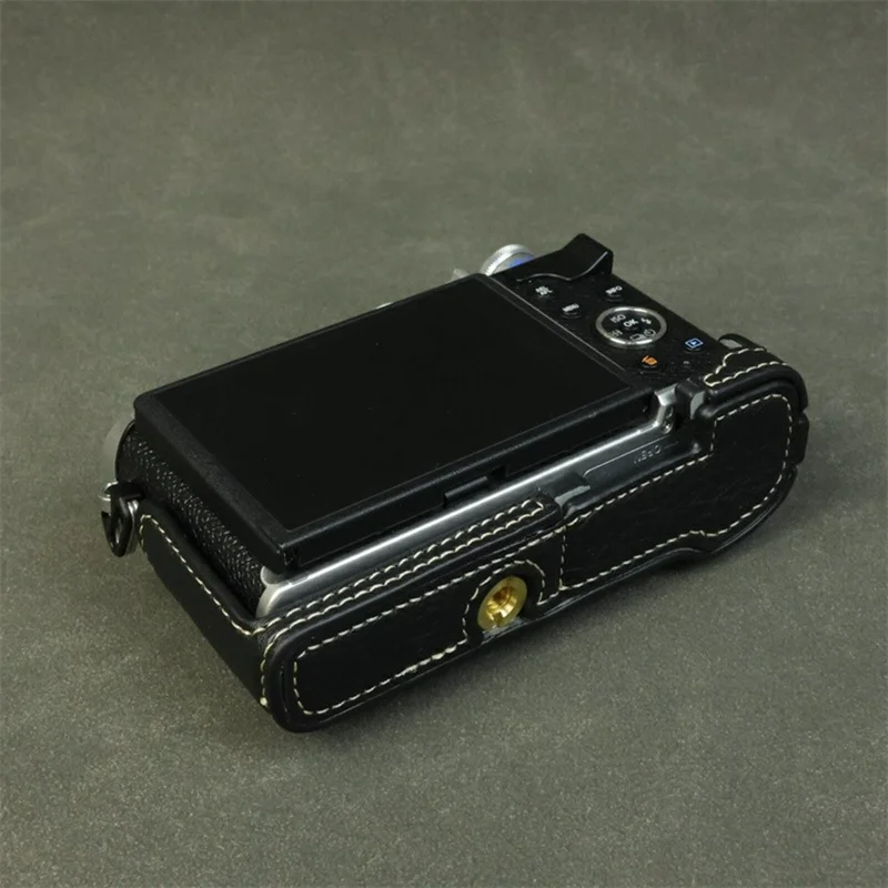 Für Olympus PEN E-P7 Kamera Bodenhülle Buffalo Textur Echtleder Schutzhülle mit Batteriezugang - Schwarz