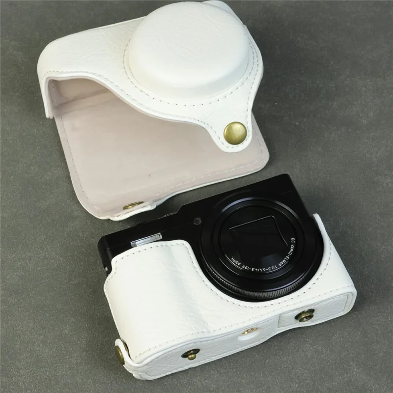 For Panasonic Lumix DMC-ZS99 / DMC-TZ99 Camera Case Buffalo Texture PU Leather Protective Cover with Shoulder Strap - White