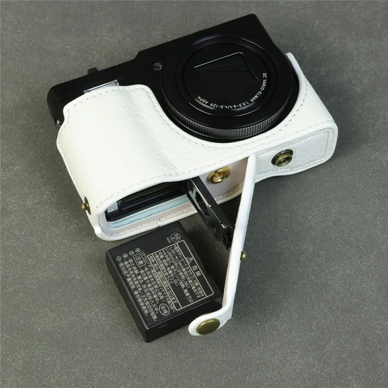 For Panasonic Lumix DMC-ZS99 / DMC-TZ99 Camera Case Buffalo Texture PU Leather Protective Cover with Shoulder Strap - White
