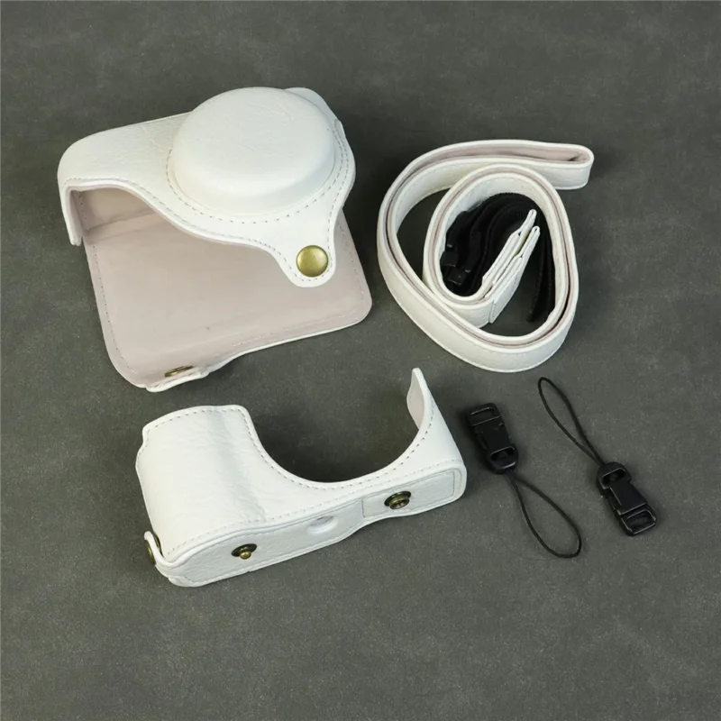 For Panasonic Lumix DMC-ZS99 / DMC-TZ99 Camera Case Buffalo Texture PU Leather Protective Cover with Shoulder Strap - White